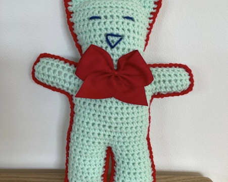 Mint Green Teddy with Red Bow